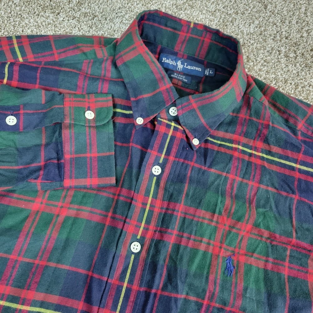 Vintage Ralph Lauren Blake Mens Large Green Red Plaid Pony Button Down LS